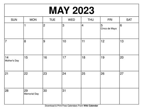 Free Calendar May 2023 - Get Latest Map Update