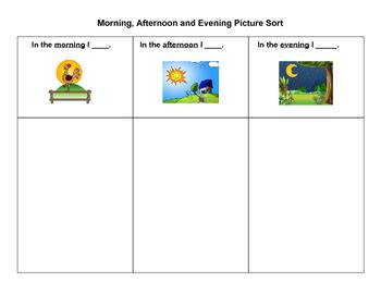 Morning, Afternoon, Evening Picture Sort for English Learners | TpT