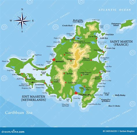 Saint Martin Island Highly Detailed Physical Map Vector Illustration ...