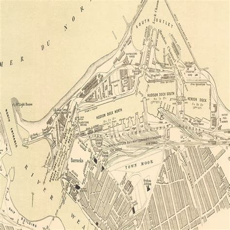 Vintage Map of Sunderland, England 1884 by Ted's Vintage Art