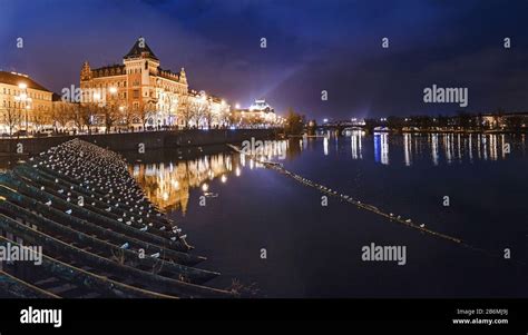 Night view of Prague city and Vltava river Stock Photo - Alamy