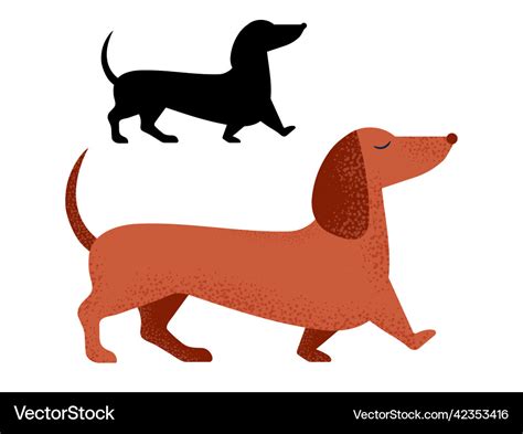 Dachshund Dog Breed In Cartoon And Outline Vector Image