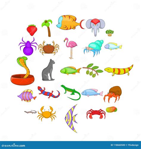 Animal Kingdom Icons Set, Cartoon Style Stock Vector - Illustration of ...