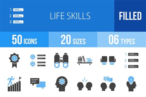 50 Life Skills Blue & Black Icons | Illustrator Graphics ~ Creative Market