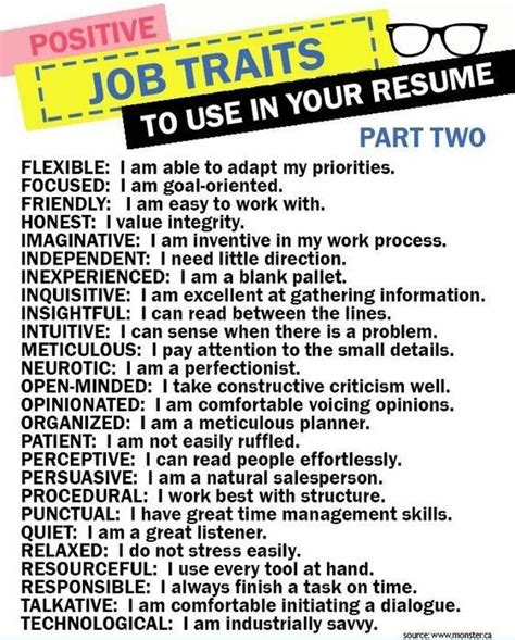 50 Positive character traits for the workplace | Job resume, Job ...