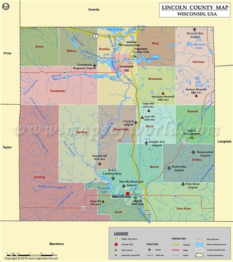 Lincoln County Map, Wisconsin