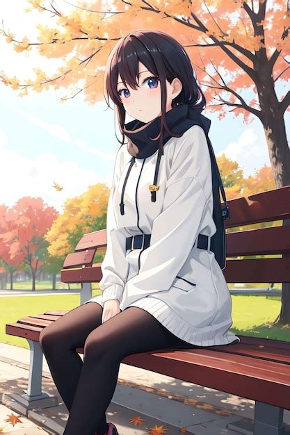 Premium AI Image | Cute anime girl sitting on a bench in the park ...