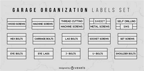 Garage Storage Organization Labels Set Vector Download