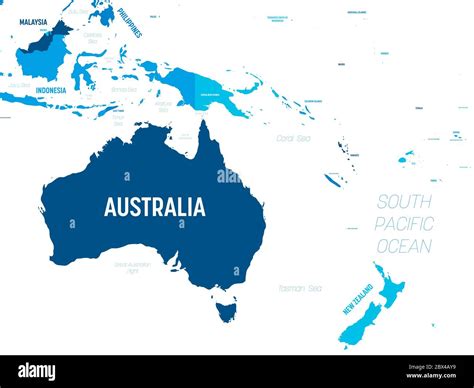 Australia and Oceania map - green hue colored on dark background. High ...