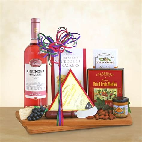 WHITE ZINFANDEL WINE & CHEESE GIFT BASKET at Gift Baskets ETC