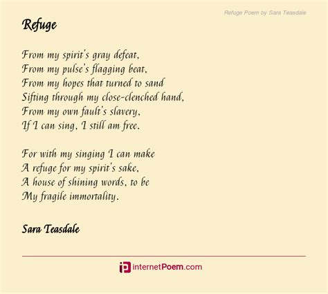 Refuge Poem by Sara Teasdale