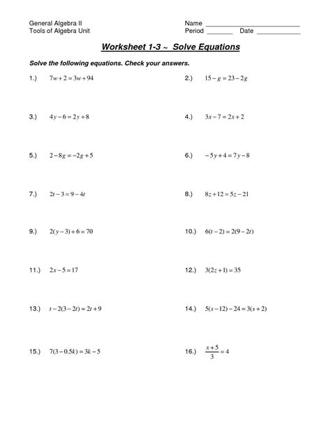 Solve Literal Equations Worksheets