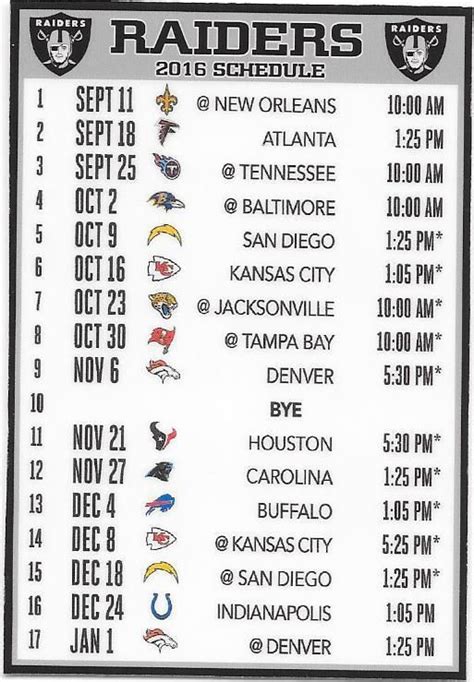 Las Vegas Raiders Printable Schedule 2024