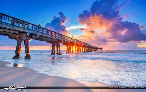 Pompano Beach Fishing Pier Purple Sunrise | HDR Photography by Captain Kimo