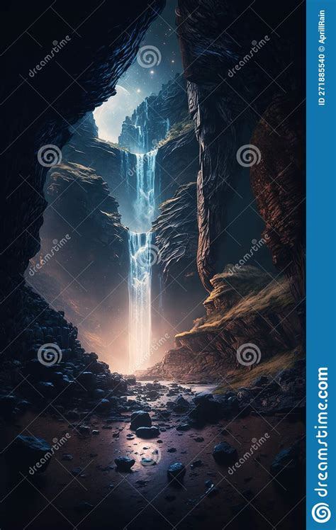 Mystical Magical Waterfall in the Mountains Stock Illustration ...