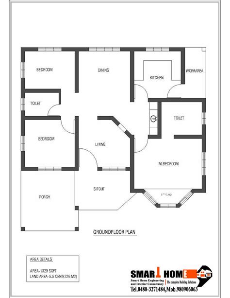 Single Storey Kerala House Plan - 1320 sq.feet