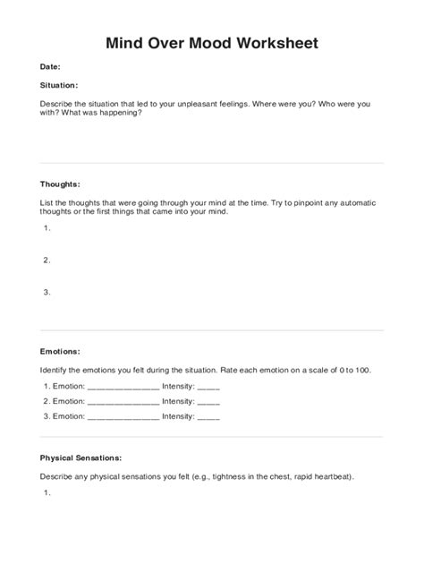 Fillable Online Mind Over Mood Worksheets PDF. Carve your path to ...