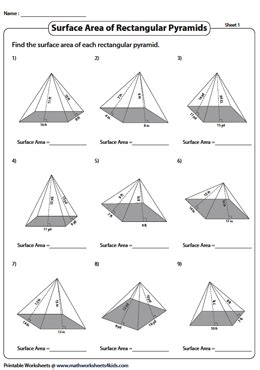 Surface Area Of A Square Pyramid Worksheets