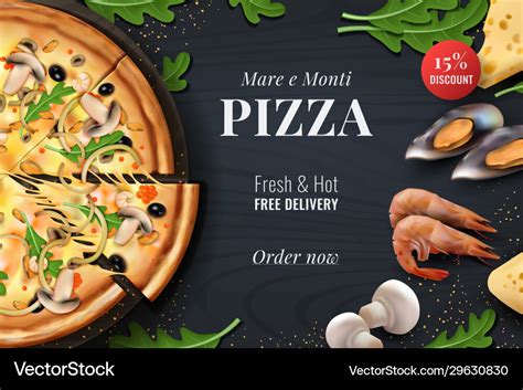 Realistic pizza background menu poster Royalty Free Vector