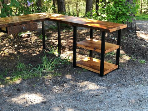 L Shaped Desk With Shelves. Industrial Desk. Reclaimed Wood | Etsy