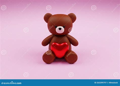 Digital 3D Render of a Cute Romantic Brown Teddy Bear Figure with a ...