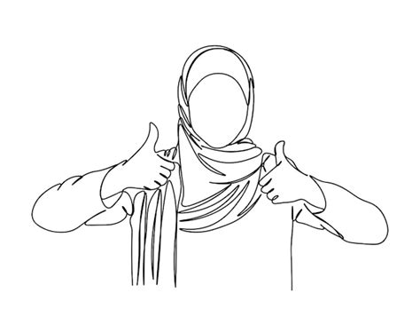 Premium Vector | Muslim girl, woman single-line art drawing continues ...