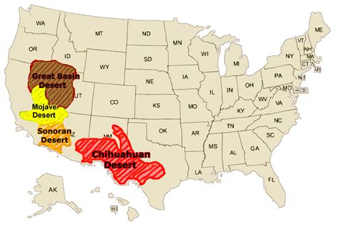 Major Deserts in the US: Mojave, Sonoran, Chihuahan, Great Basin