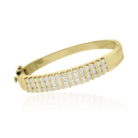 14k Yellow Gold 3 Row 2ctw Diamond Bangle Bracelet