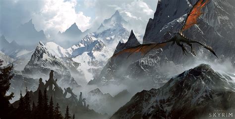 Epic Skyrim Dragon Mountain HD Wallpaper by Darek Zabrocki