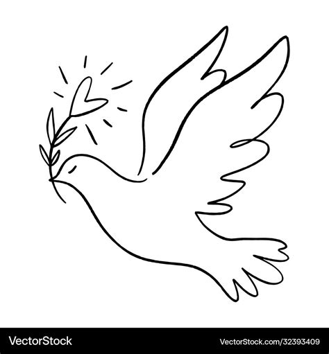 Line art dove flying pigeon logo drawing black Vector Image