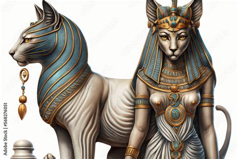 Ancient Egyptian role of the goddess Bastet against a white backdrop ...