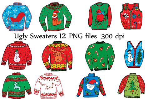 Tacky Sweater Clipart Set Ugly Sweater Clip Art Png File Ireland ...