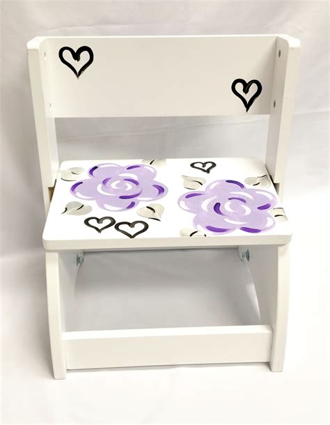 Hand Painted Large Step Stool Lavender Fun Flowers - Purple Pumpkin Gifts