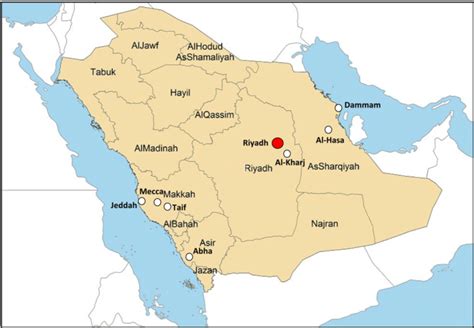 Map Of Saudi Arabia Showing The Regions From Where Study Participants ...