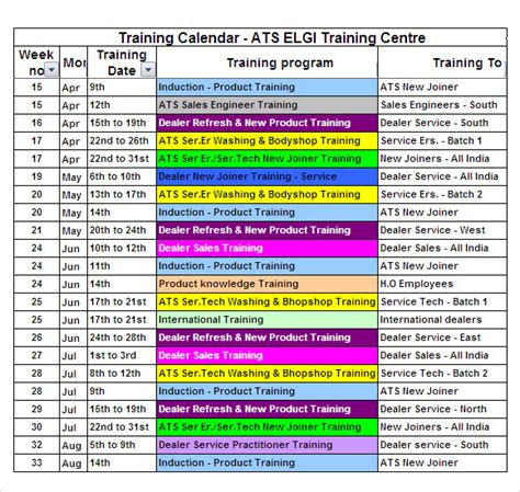 Yearly Training Calendar Template Excel: full version free software ...