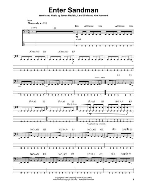 Enter Sandman by Metallica - Bass Tab - Guitar Instructor