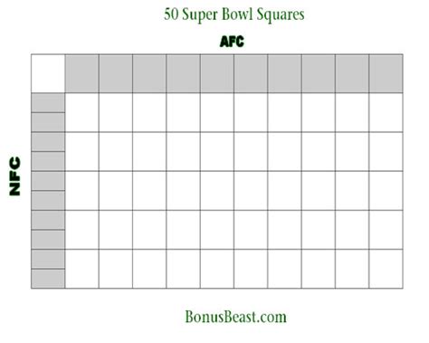 Print SuperBowl Square Grid 50 Boxes Office Pool Football