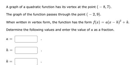 Solved A graph of a quadratic function has its vertex at the | Chegg.com