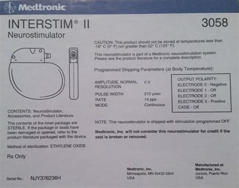 Medtronic 3058 Interstim II Neurostimulator for Bladder and Bowel Control