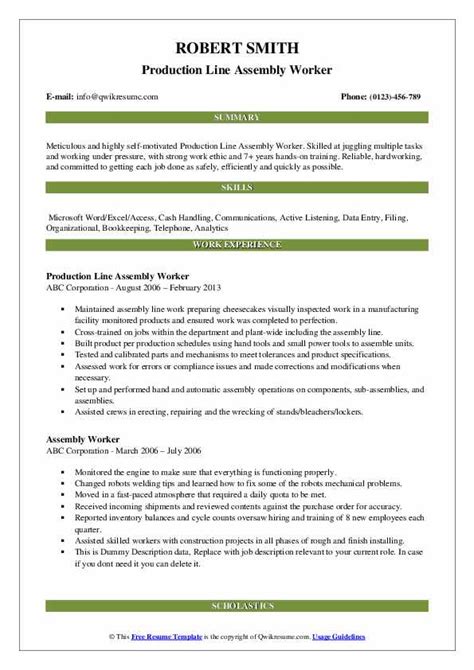 Assembly Worker Resume Samples | QwikResume