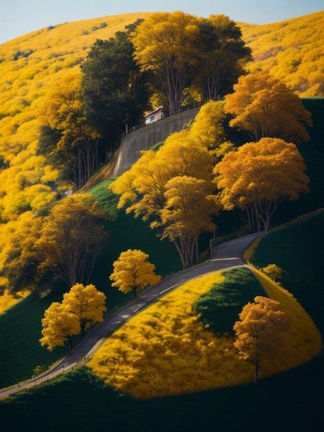 Premium AI Image | A road in the autumn forest