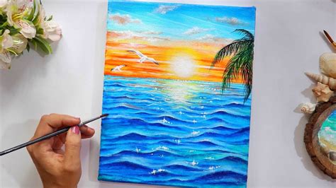 A Sunset near a Sea Painting / STEP BY STEP Tutorial for Beginners ...