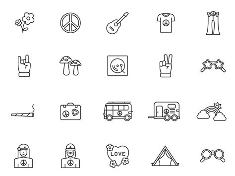 20 Hippie Vector Icons