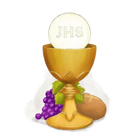 Premium Vector | Eucharist symbols of bread and wine chalice and host ...