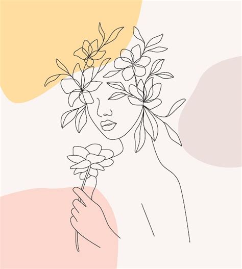 Premium Vector | Beautiful woman line art and flowers