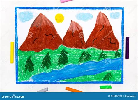 Drawing: Landscape with Beautiful Mountains Stock Illustration ...