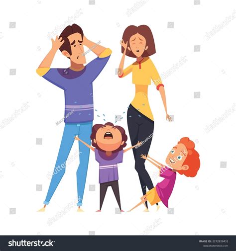 Cartoon Tired Parents Two Little Crying Stock Vector (Royalty Free ...