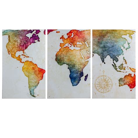 World Map 3 Piece Canvas - Map