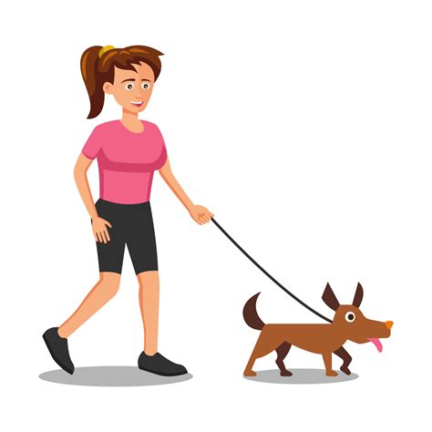 Flat Design Of Cartoon Character Of Woman Walking The Dog 5415050