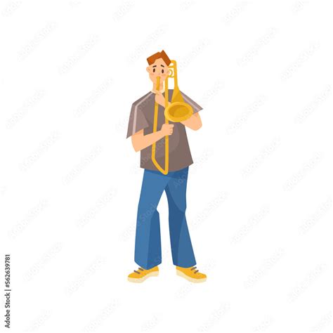 Cartoon man playing trombone vector illustration. Male musician ...